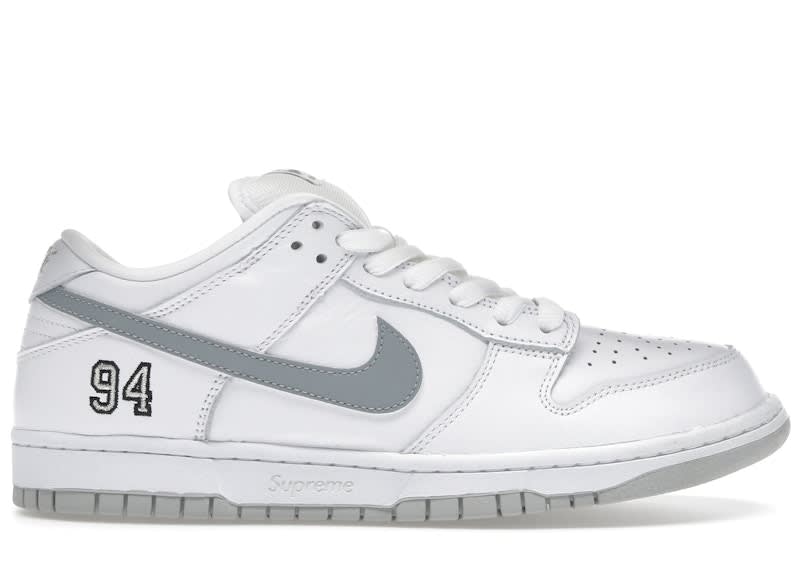 Nike SB Dunk Low Supreme 94 White Metallic Silver