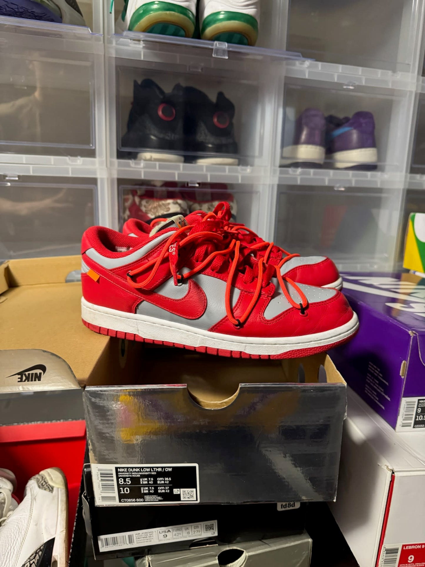 Size 8.5 Preowned Nike Dunk Low Off-White University Red