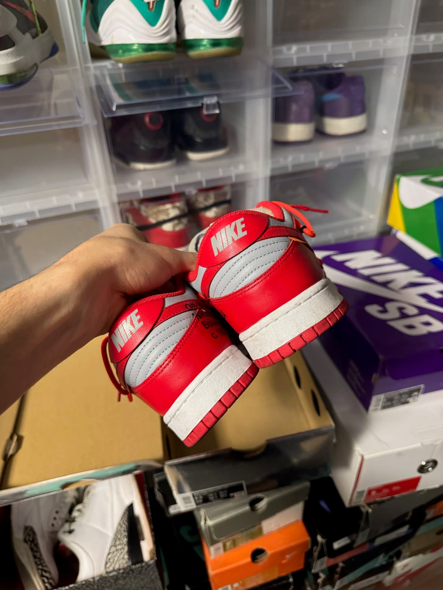 Size 8.5 Preowned Nike Dunk Low Off-White University Red