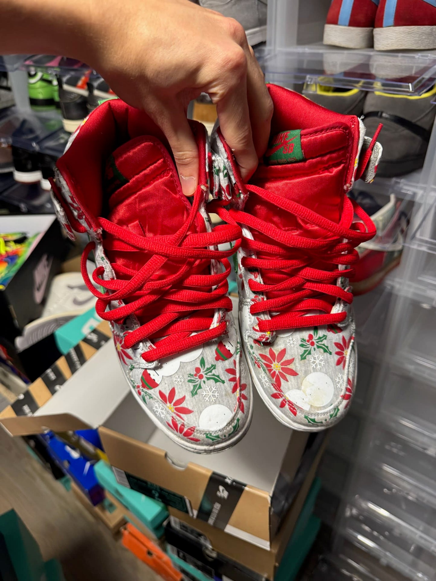 Size 9 Preowned Nike SB Dunk High Concepts Ugly Christmas Sweater Grey