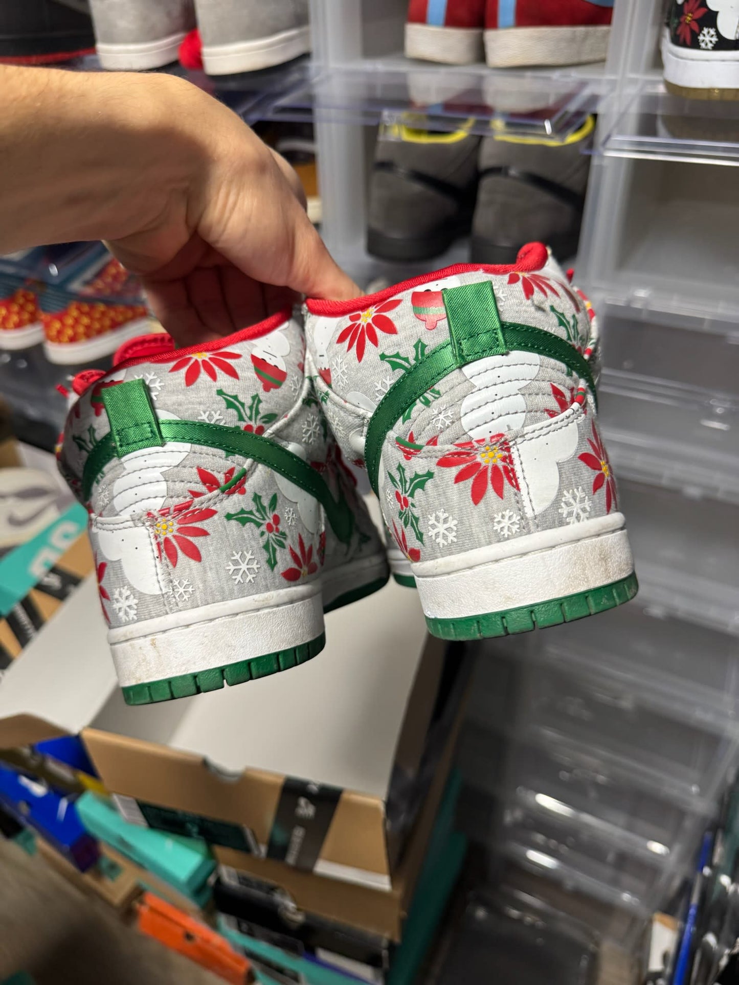 Size 9 Preowned Nike SB Dunk High Concepts Ugly Christmas Sweater Grey