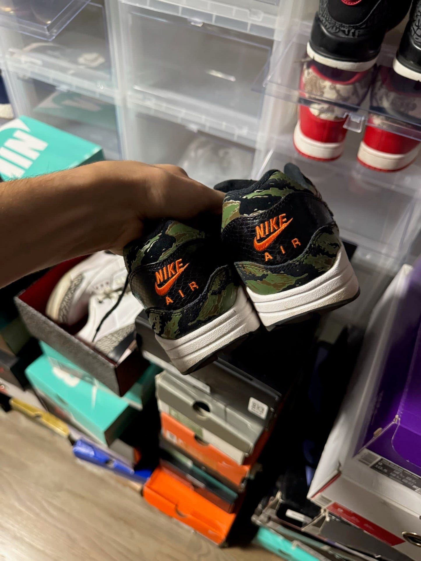 Size 9 Preowned Nike Air Max 1 atmos Tiger Camo Snakeskin