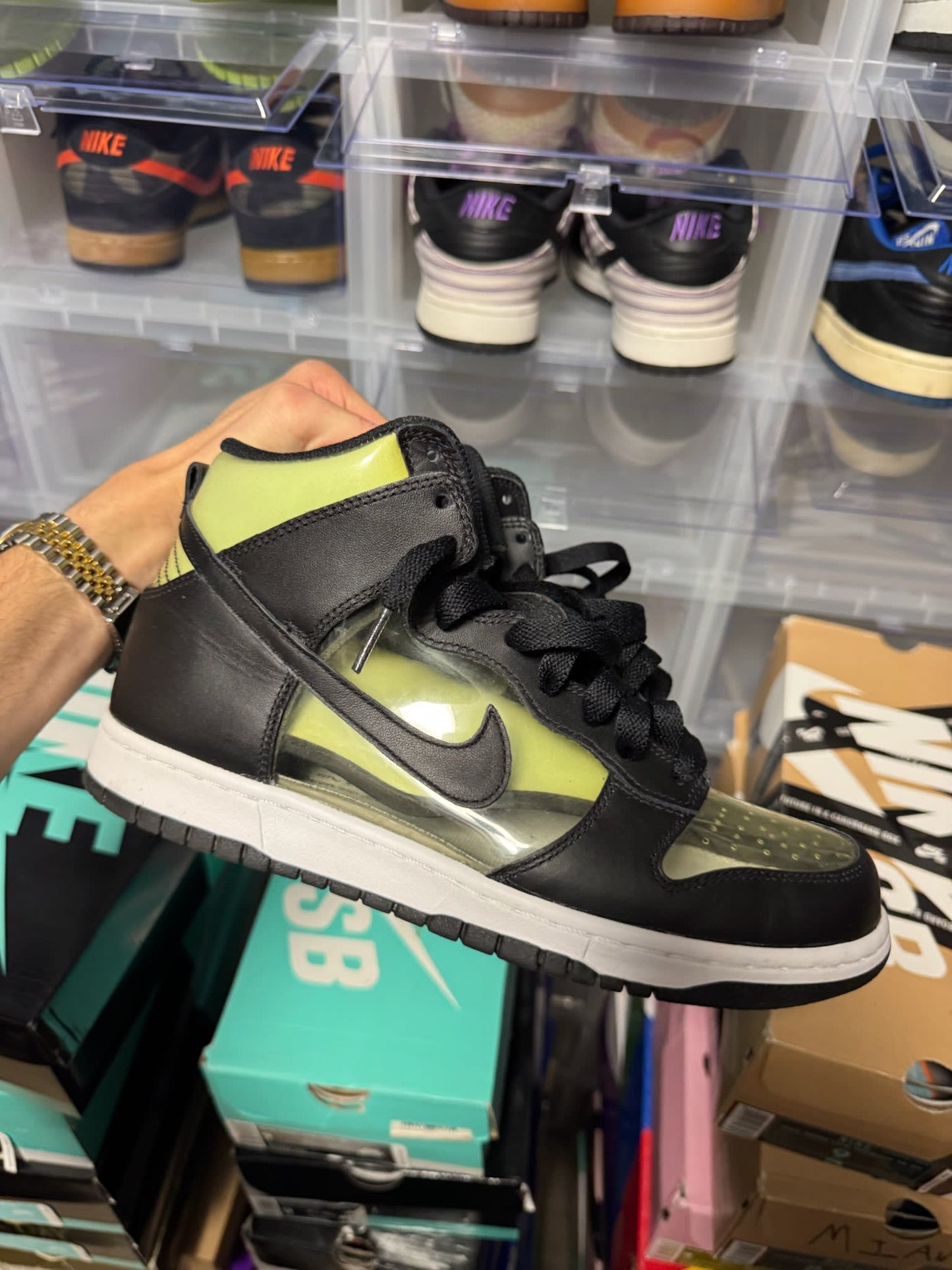 Size 9 Preowned (NB) Nike Dunk High Comme Des Garcons Clear