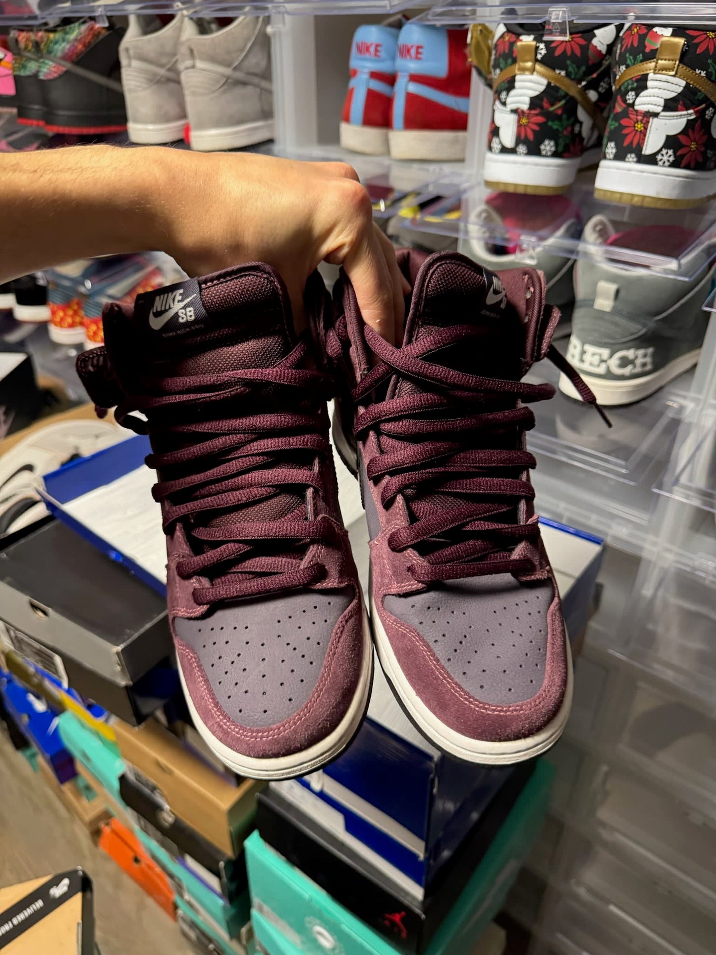 Size 9 Preowned Nike SB Dunk High Deep Burgundy Gridiron