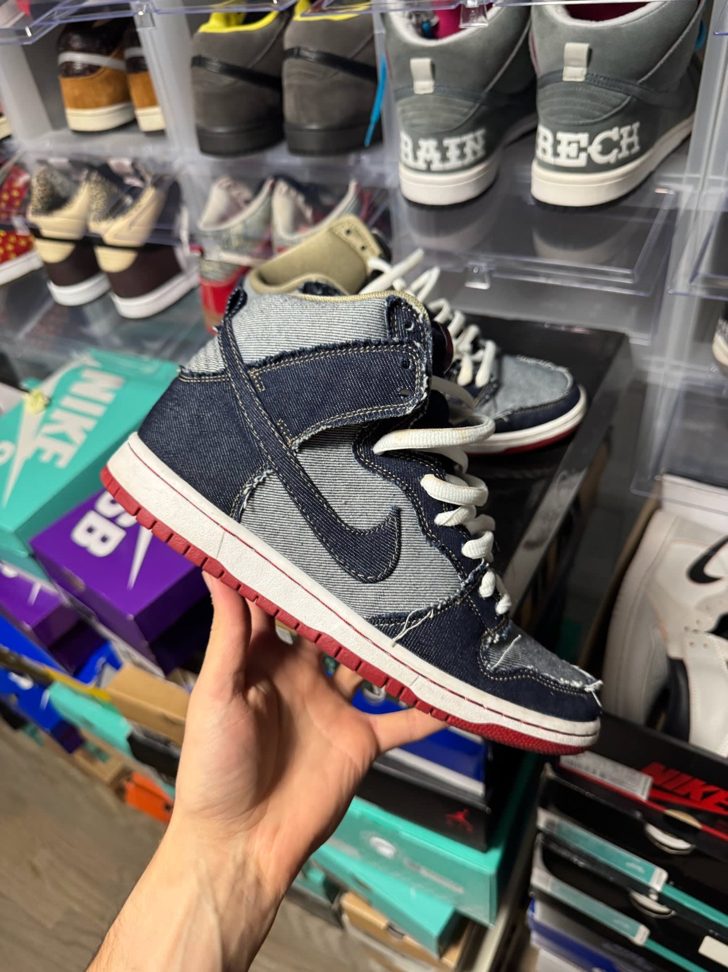 Size 8.5 Preowned Nike SB Dunk High Reese Forbes Denim