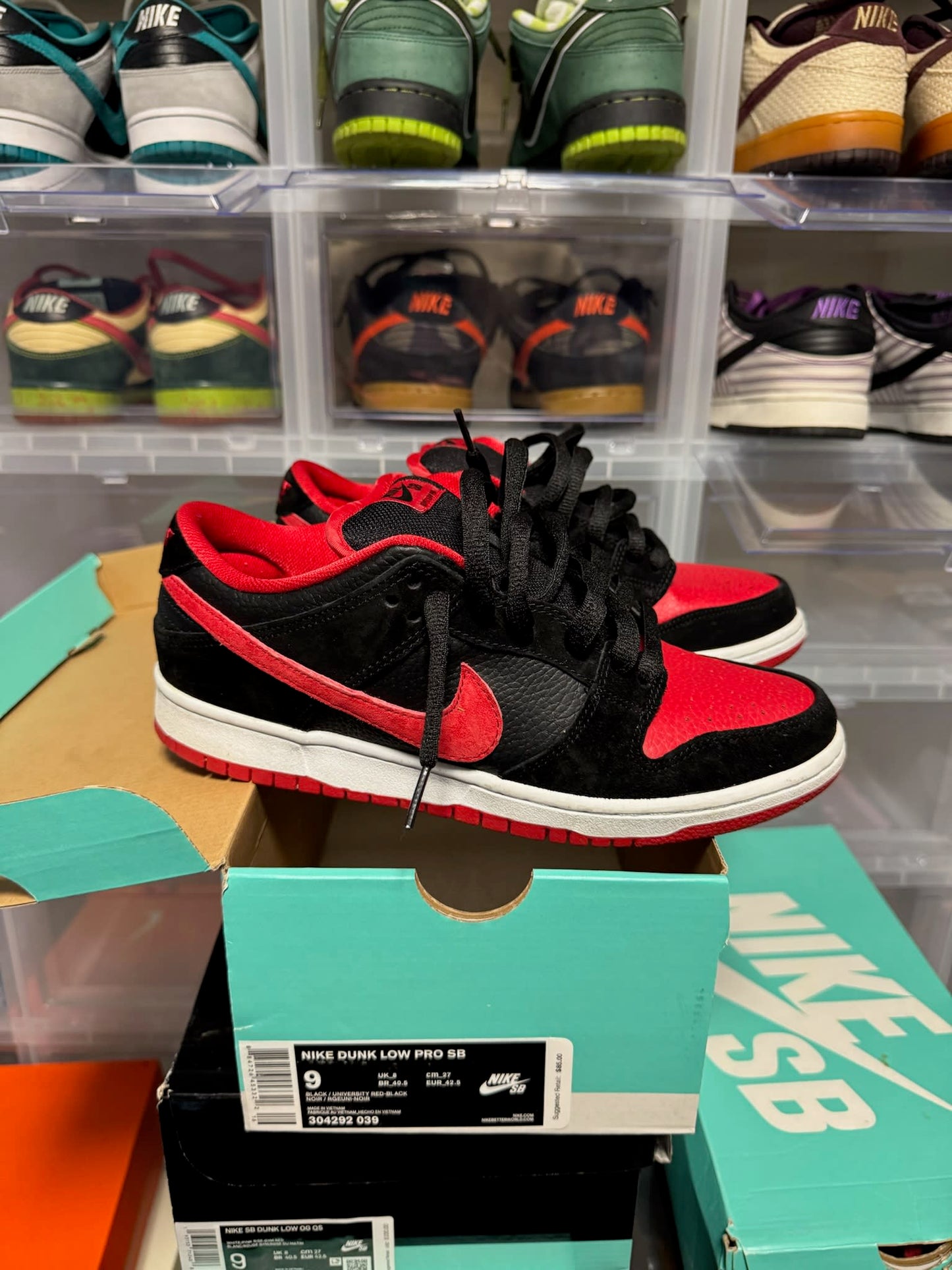 Size 9 Preowned Nike SB Dunk Low J Pack Bred