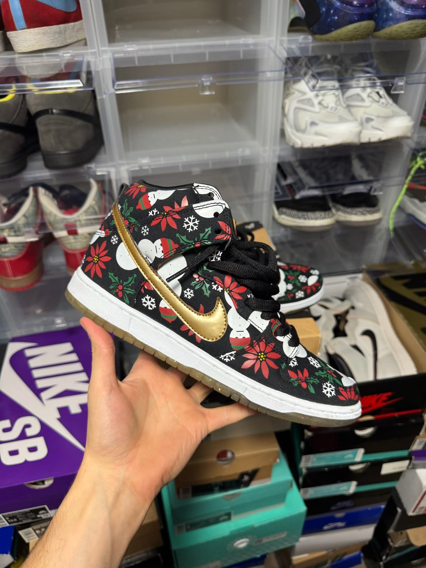 Size 9 Preowned Nike SB Dunk High Concepts Ugly Christmas Sweater Black
