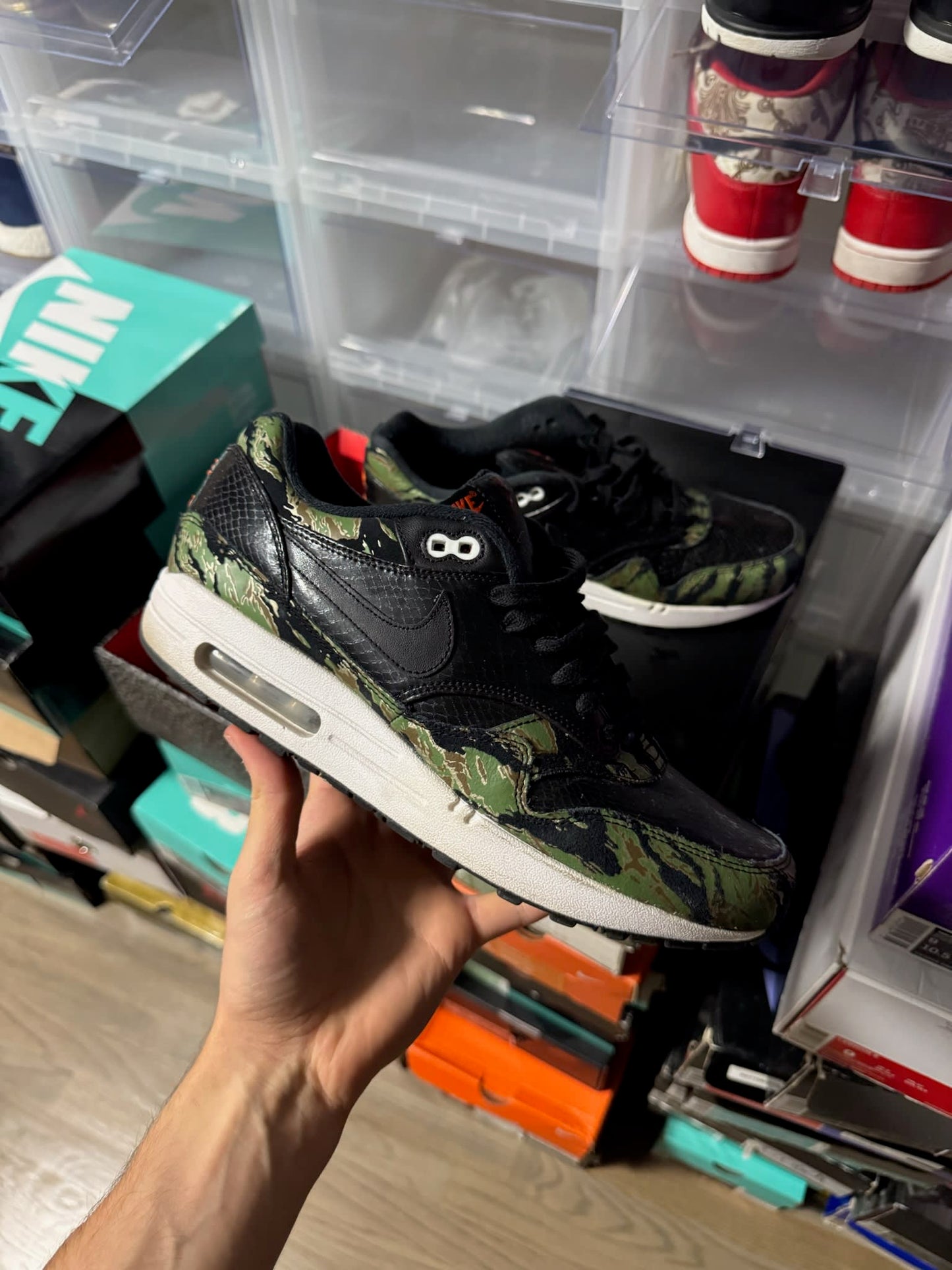 Size 9 Preowned Nike Air Max 1 atmos Tiger Camo Snakeskin