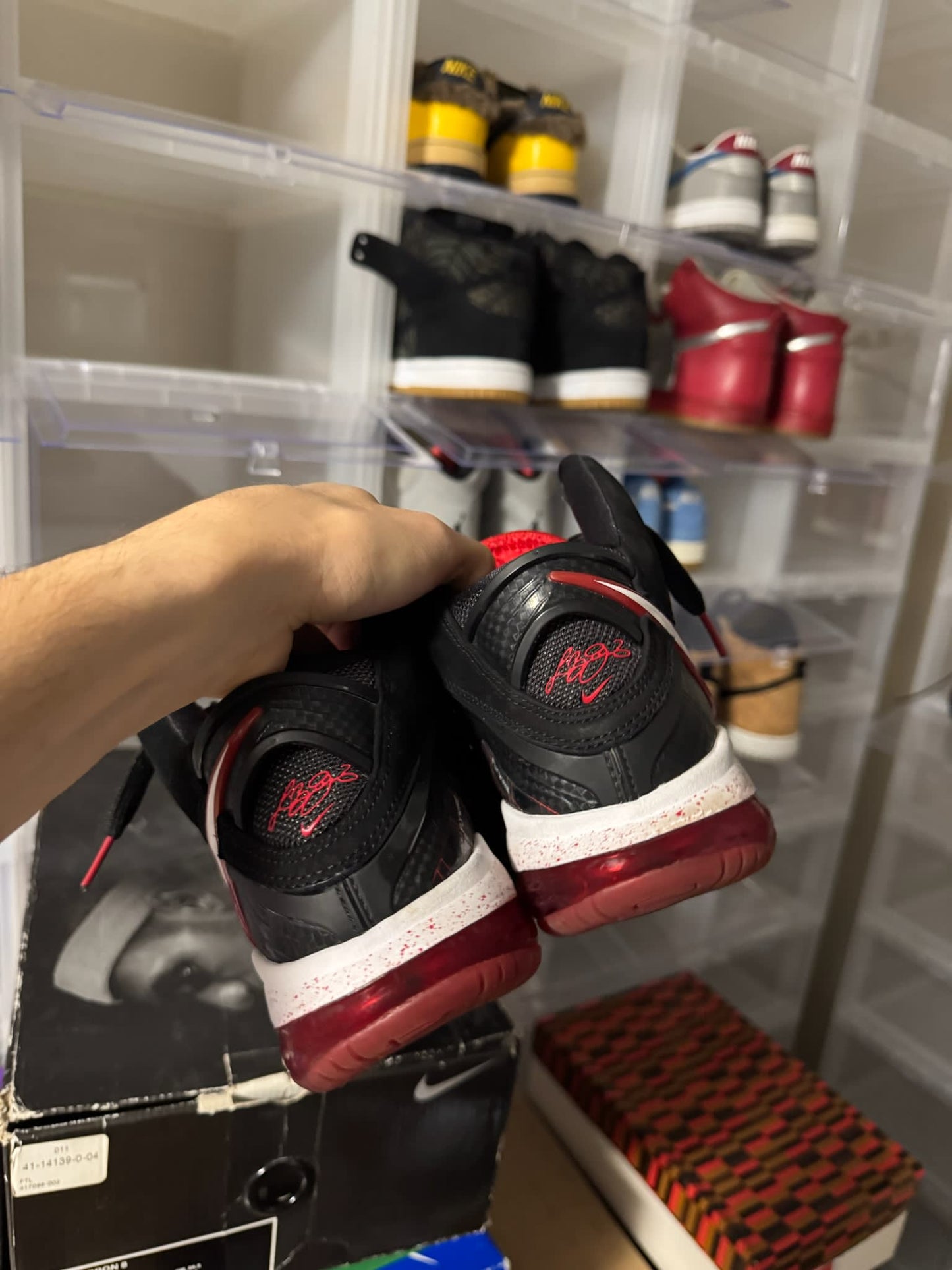 Size 8.5 Preowned Nike LeBron 8 Black/White/Red