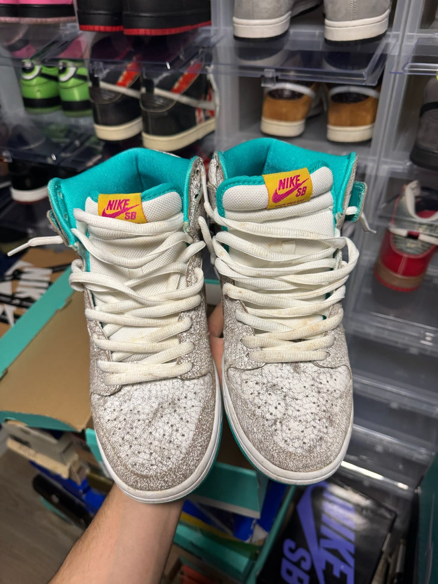 Size 9 Preowned Nike SB Dunk High Flamingo