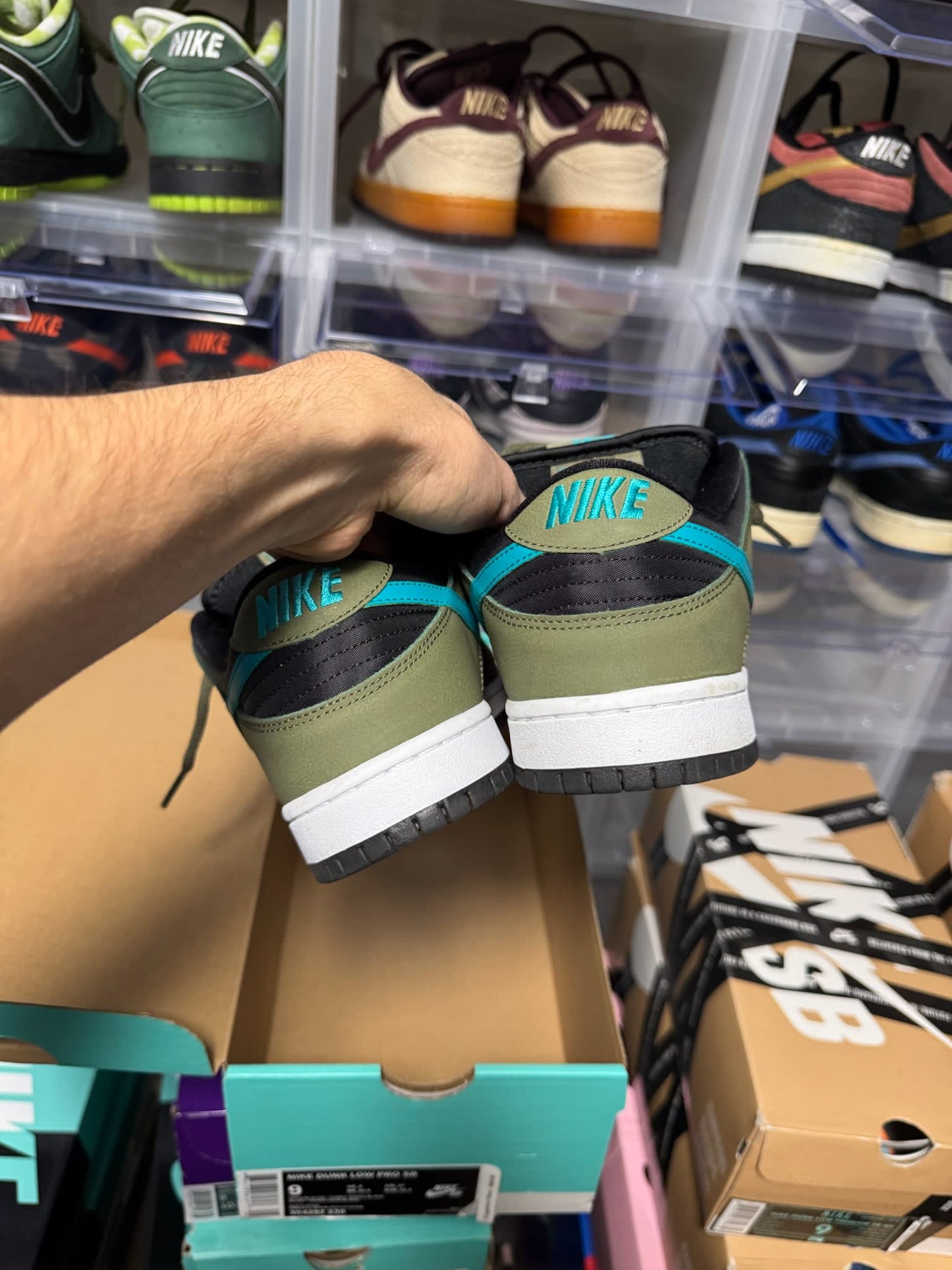 Size 9 Preowned Nike SB Dunk Low Medium Olive Turbo Green