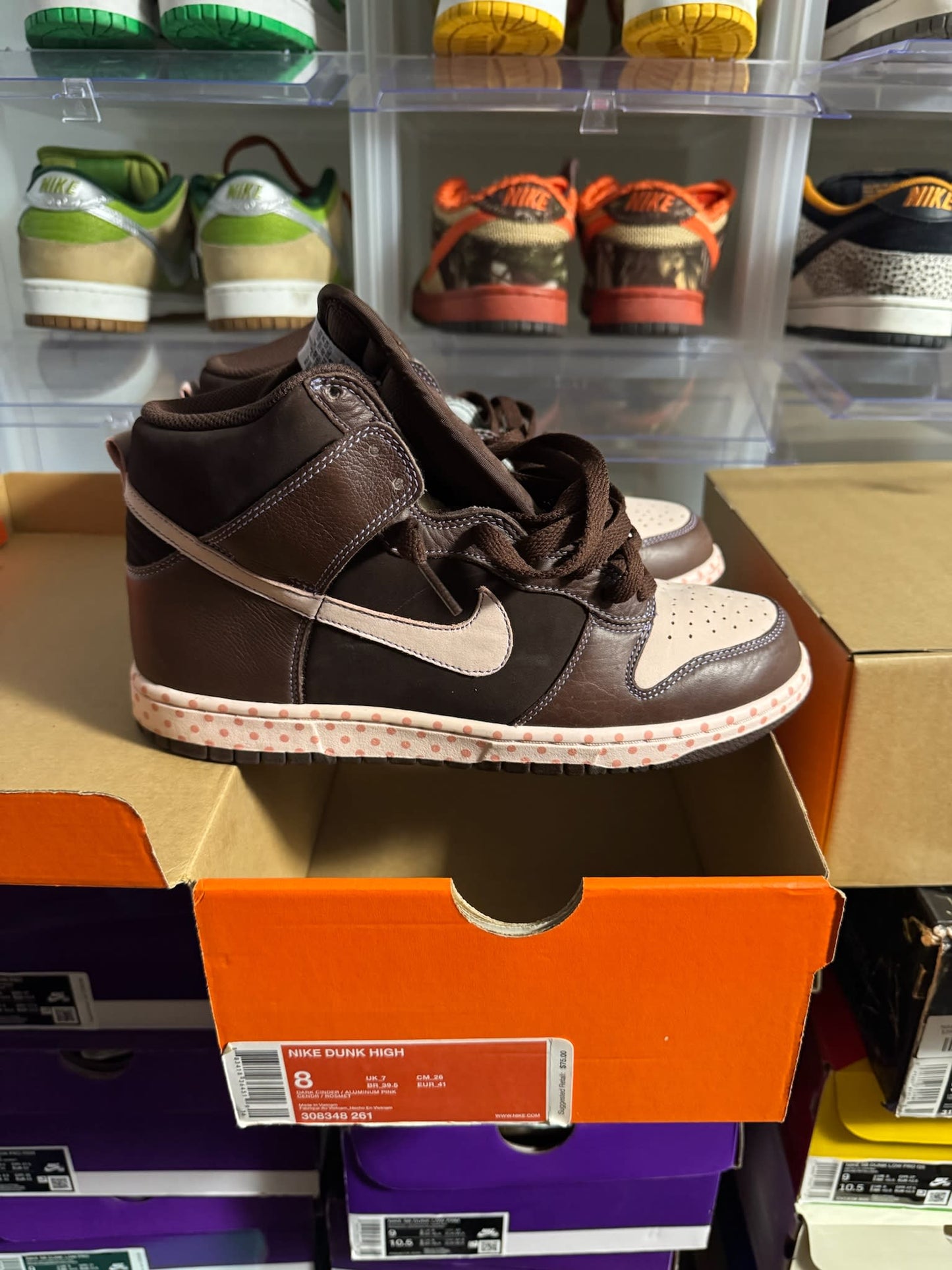 Size 8 Preowned Nike Dunk High Easter Polka Dot