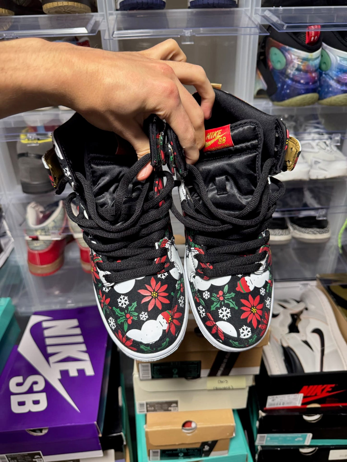 Size 9 Preowned Nike SB Dunk High Concepts Ugly Christmas Sweater Black