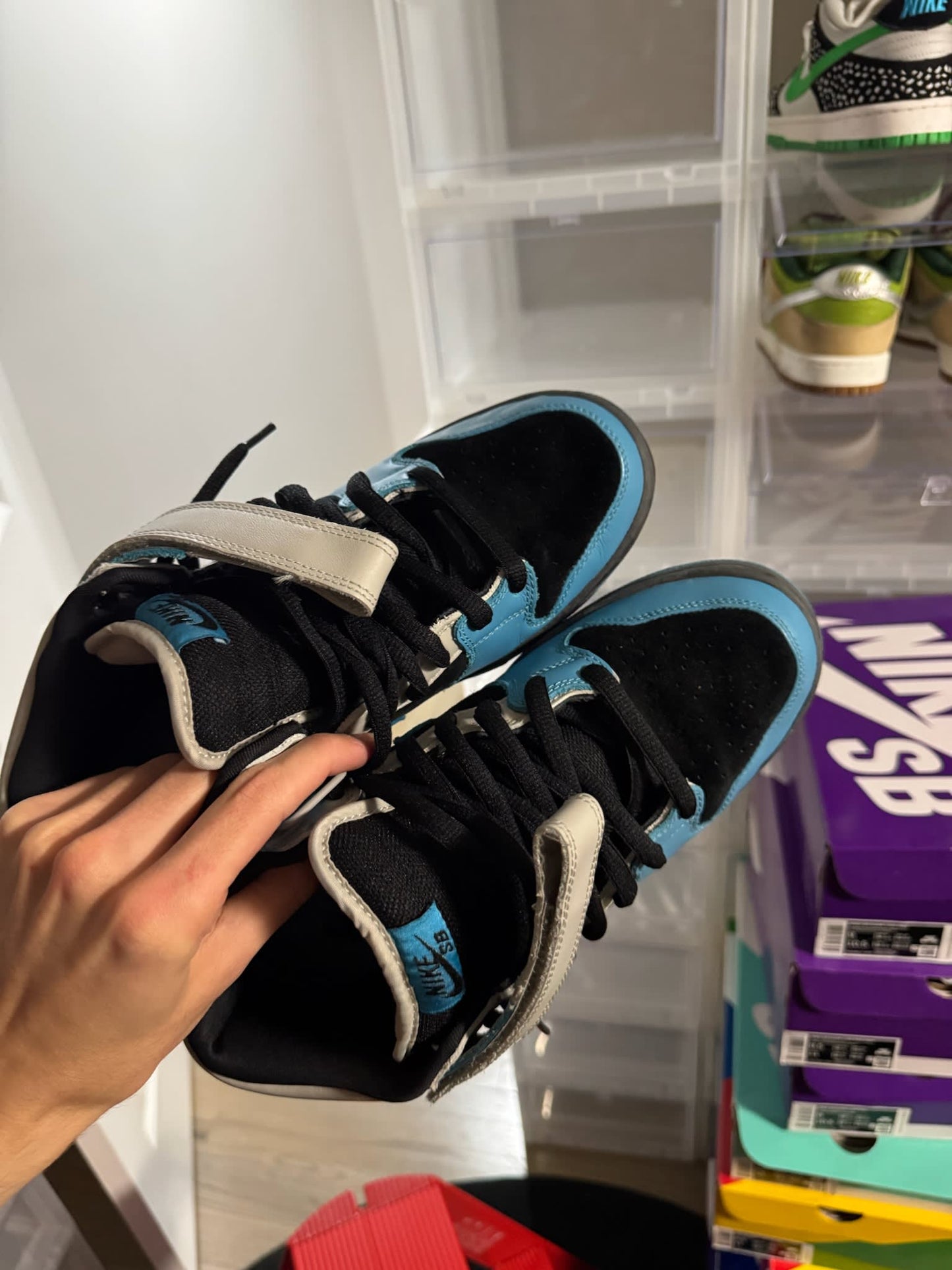 Size 9.5 Preowned (NB) Nike SB Dunk Mid Aqua Fuel Blue