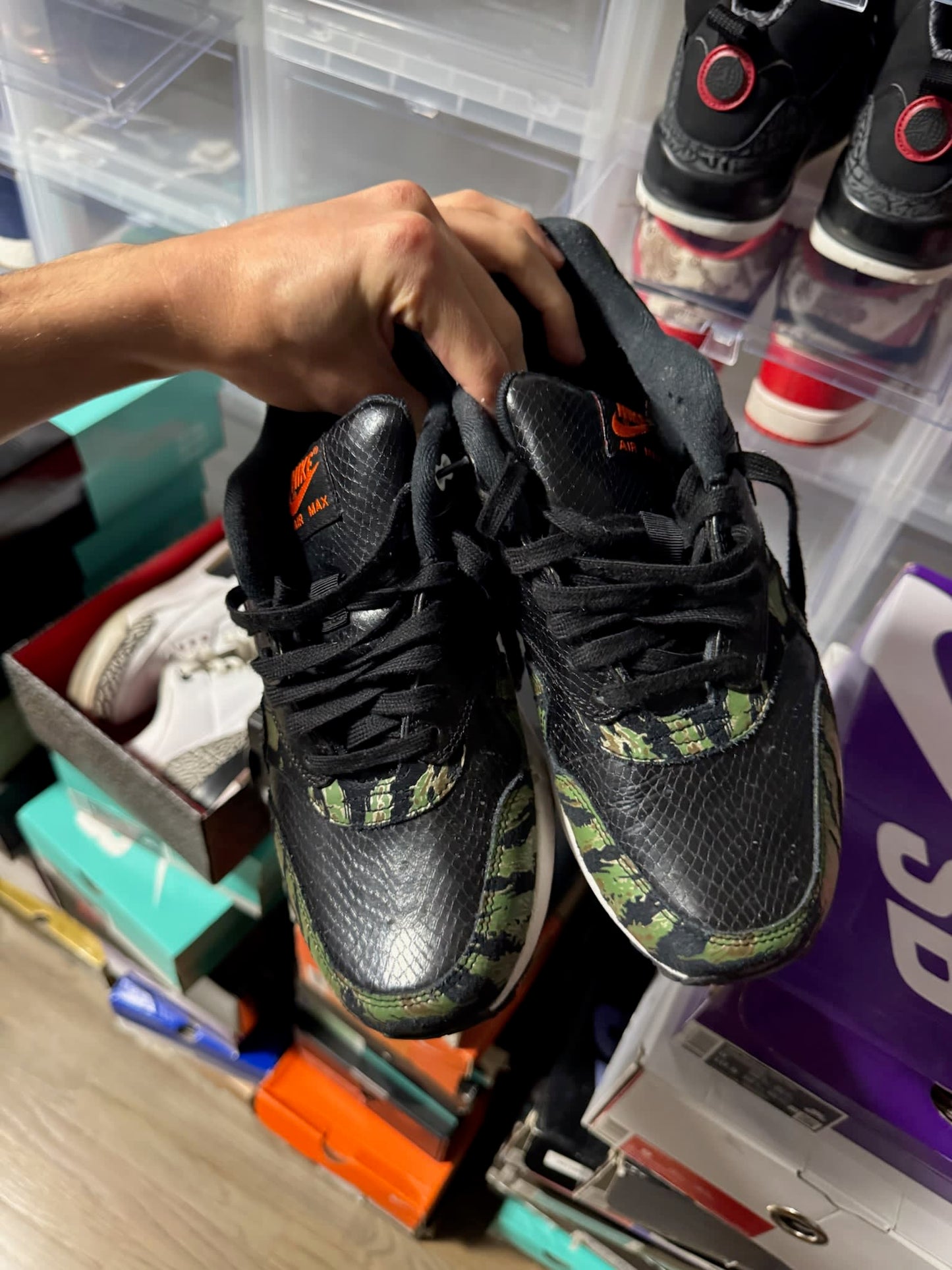 Size 9 Preowned Nike Air Max 1 atmos Tiger Camo Snakeskin