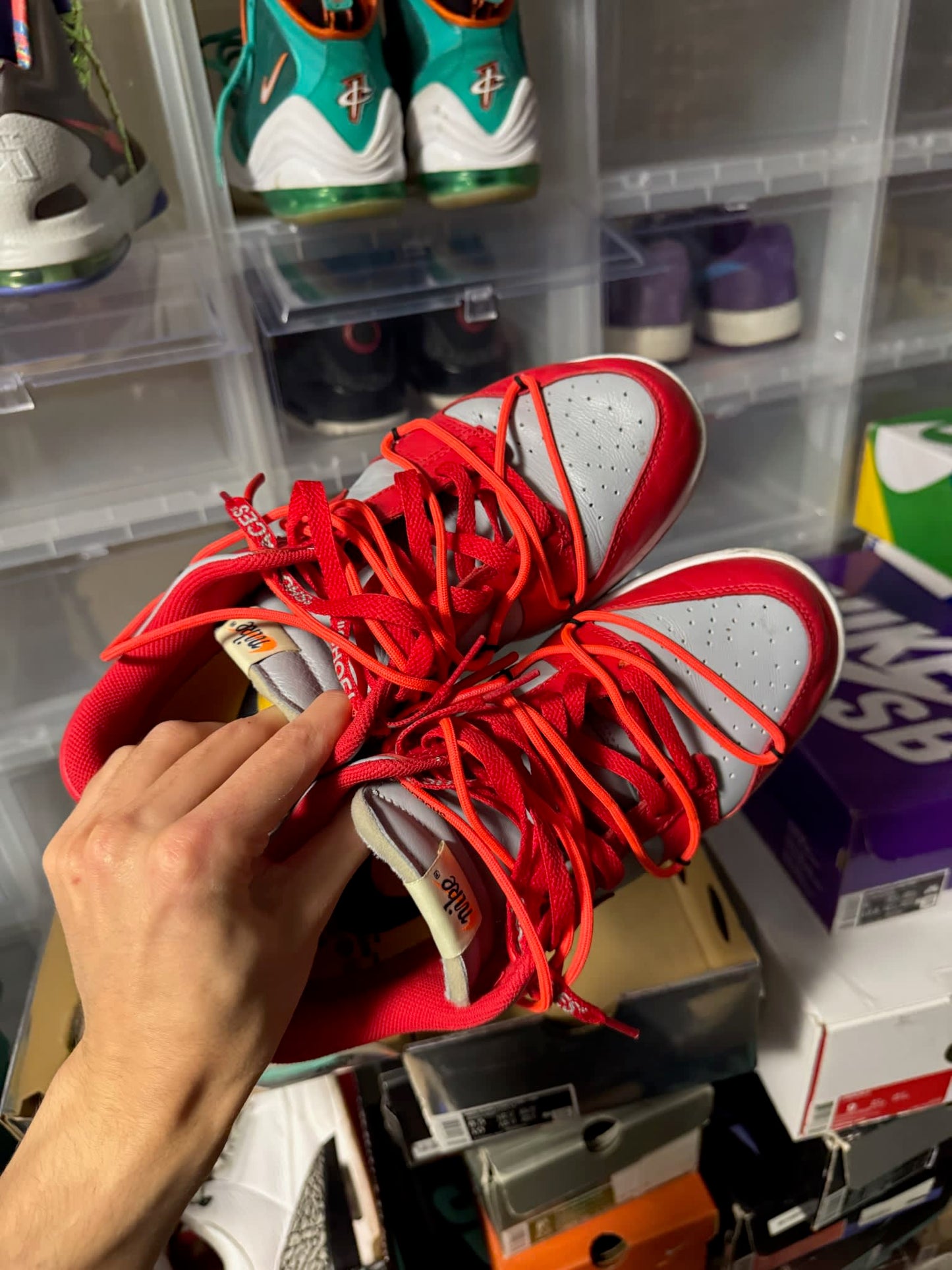 Size 8.5 Preowned Nike Dunk Low Off-White University Red