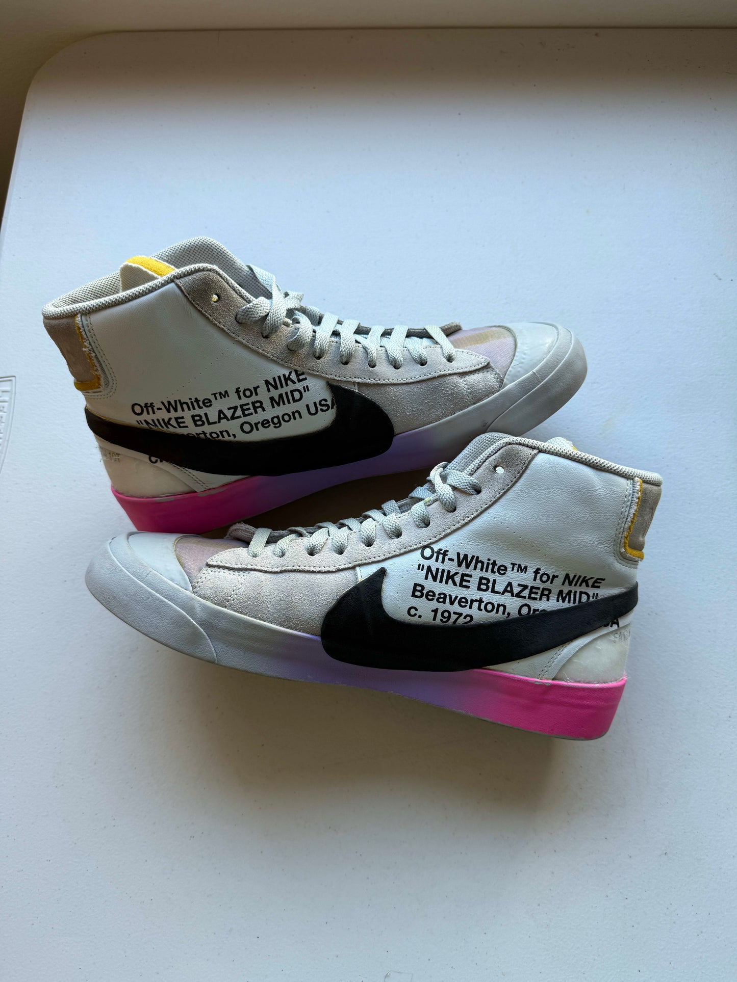 Size 10.5 Preowned Nike Blazer Mid Off-White Wolf Grey Serena Queen