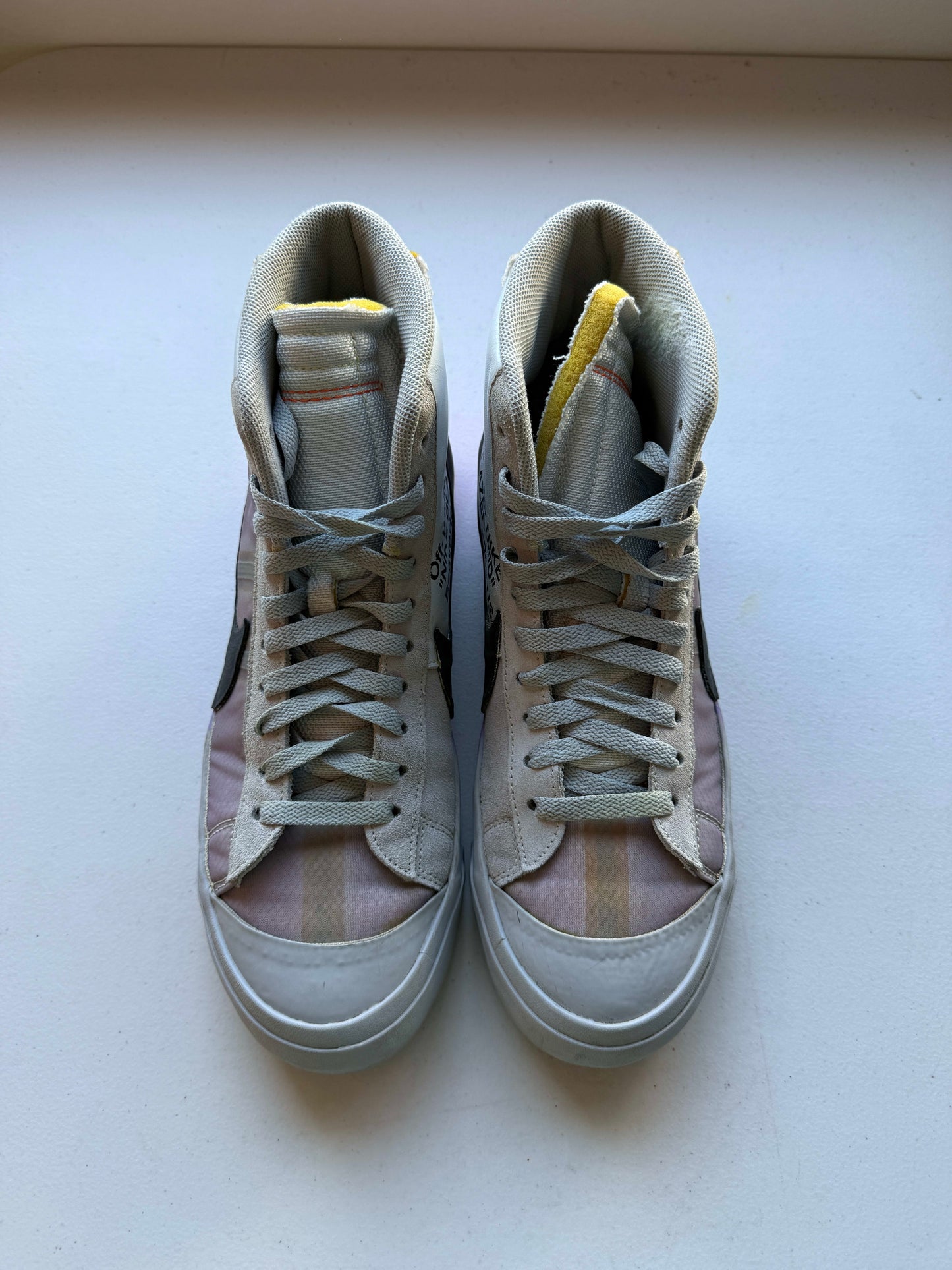 Size 10.5 Preowned Nike Blazer Mid Off-White Wolf Grey Serena Queen