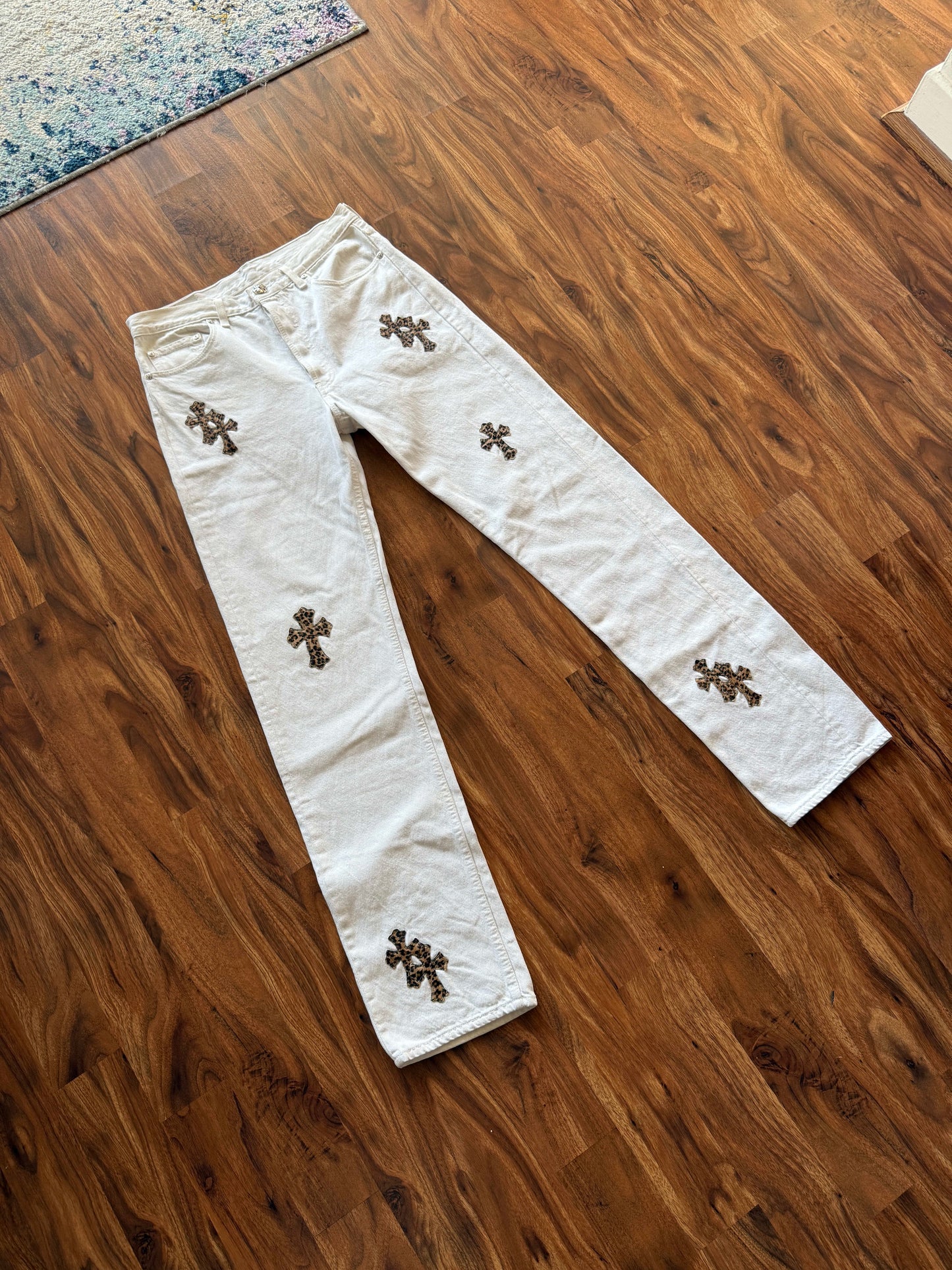 Chrome Hearts Levi's 501 Leopard Cross Denim Jeans 20 Patches