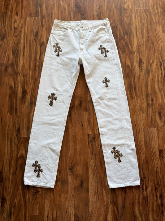 Chrome Hearts Levi's 501 Leopard Cross Denim Jeans 20 Patches
