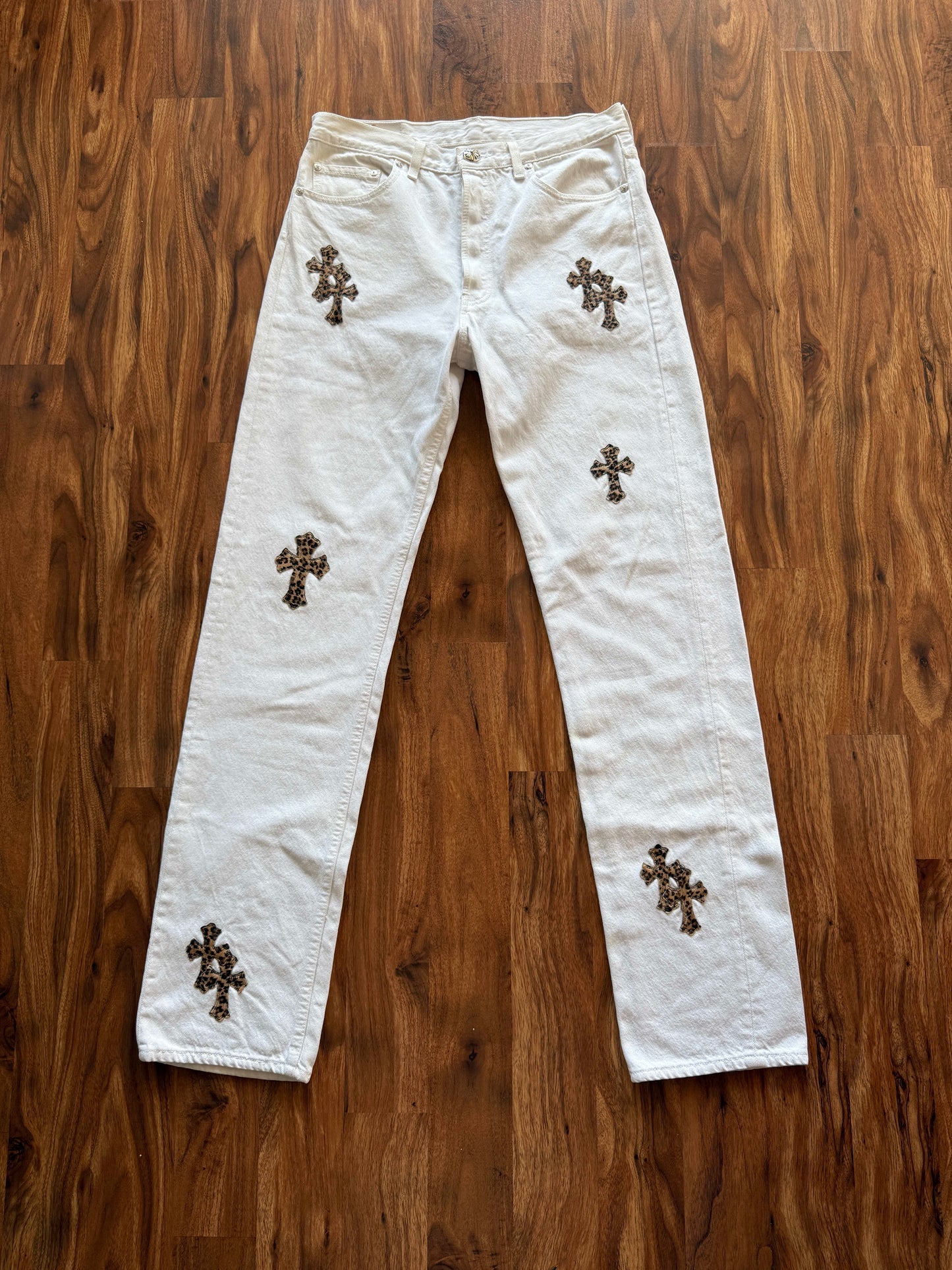 Chrome Hearts Levi's 501 Leopard Cross Denim Jeans 20 Patches