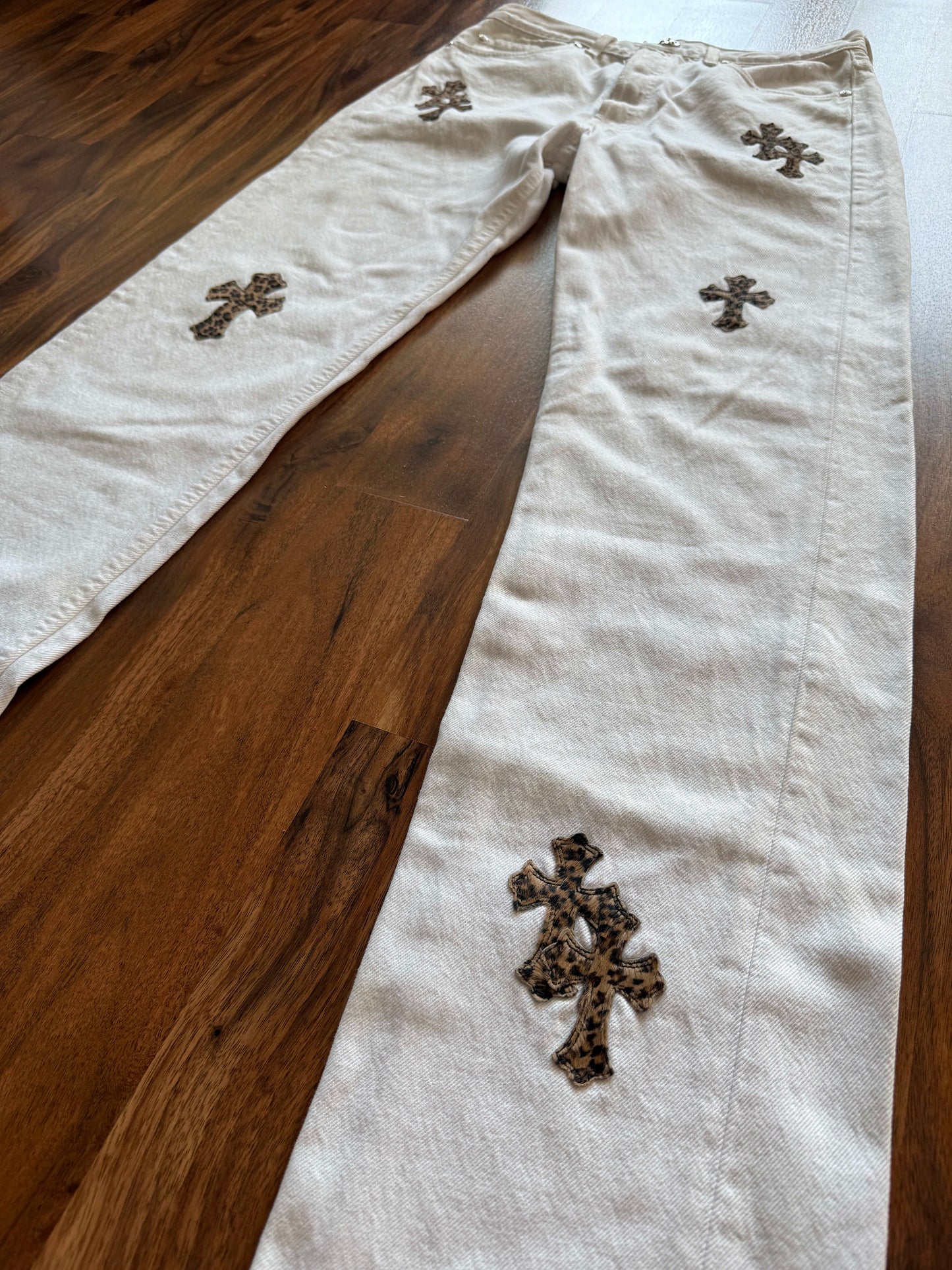 Chrome Hearts Levi's 501 Leopard Cross Denim Jeans 20 Patches