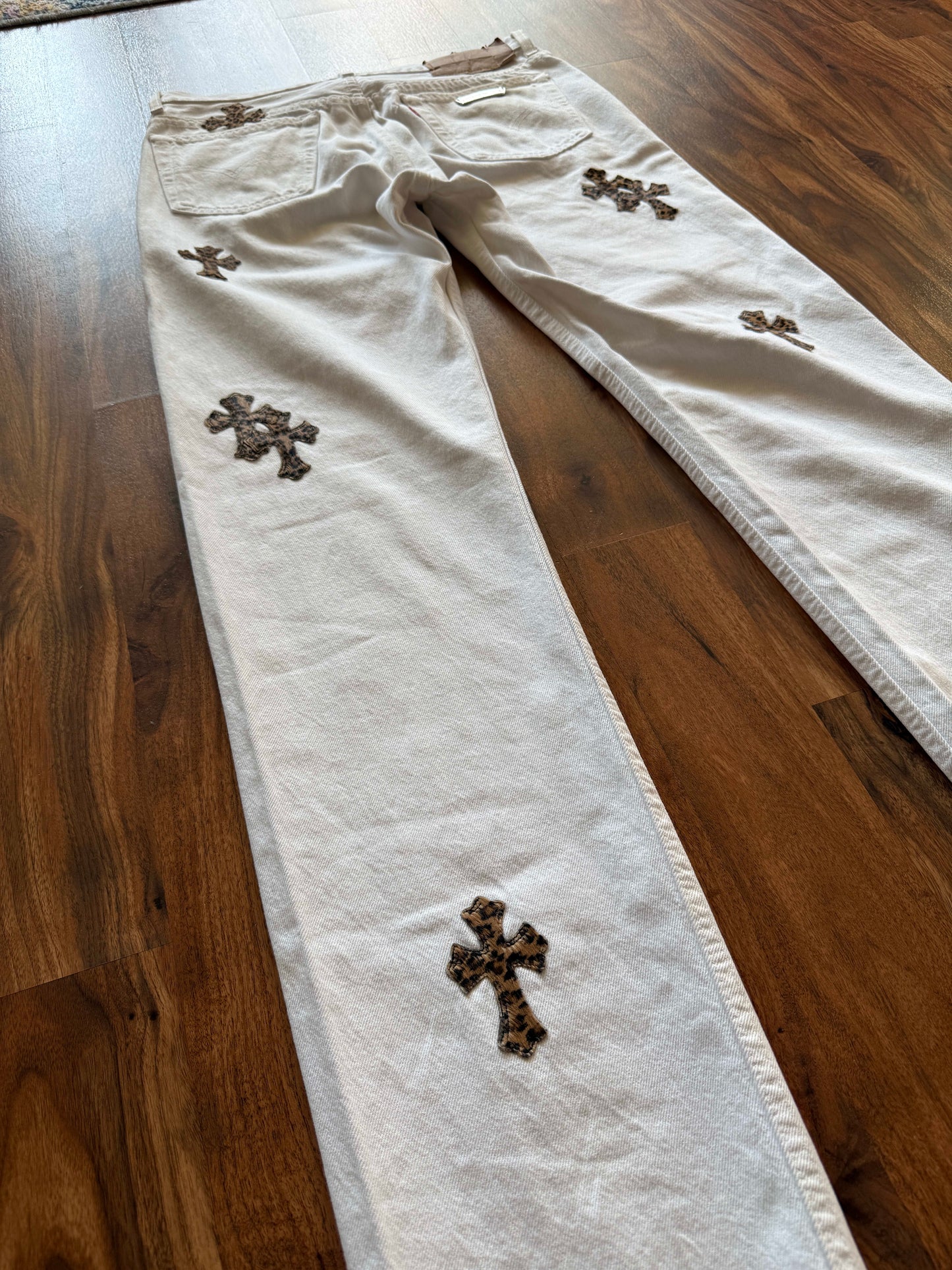 Chrome Hearts Levi's 501 Leopard Cross Denim Jeans 20 Patches