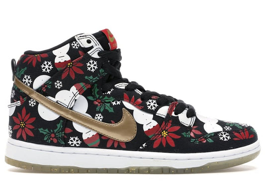 Size 9 Preowned Nike SB Dunk High Concepts Ugly Christmas Sweater Black