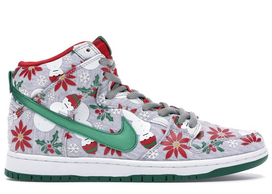 Size 9 Preowned Nike SB Dunk High Concepts Ugly Christmas Sweater Grey