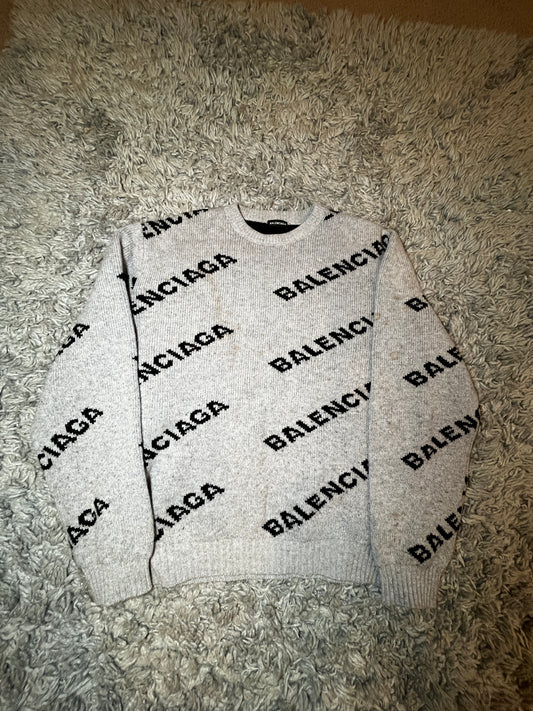 Balenciaga Logo Intarsia Crewneck